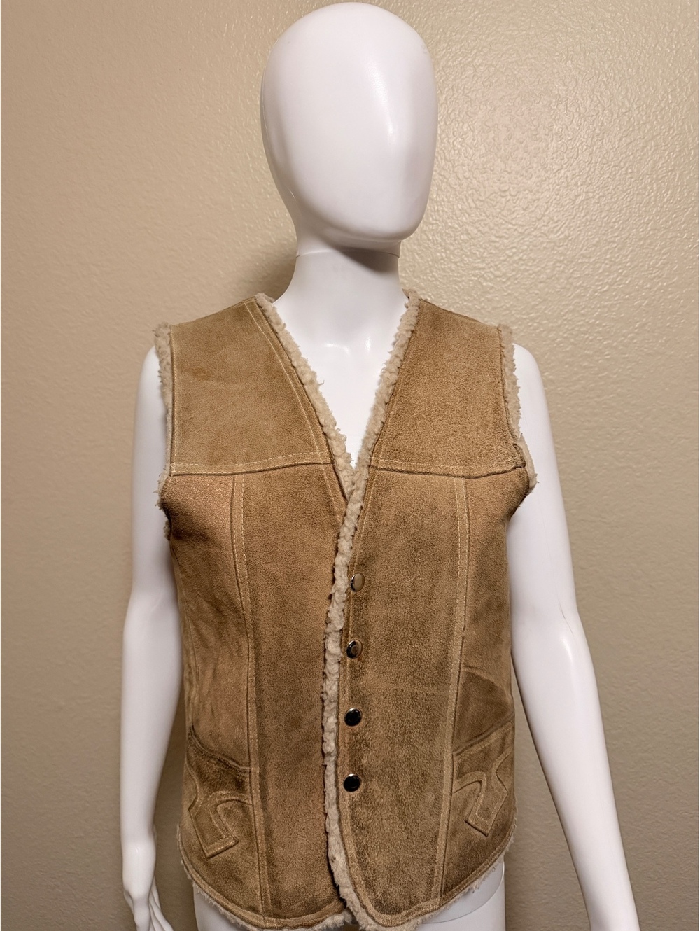 Vintage 70s Genuine Leather Suede Sherpa Western Vest